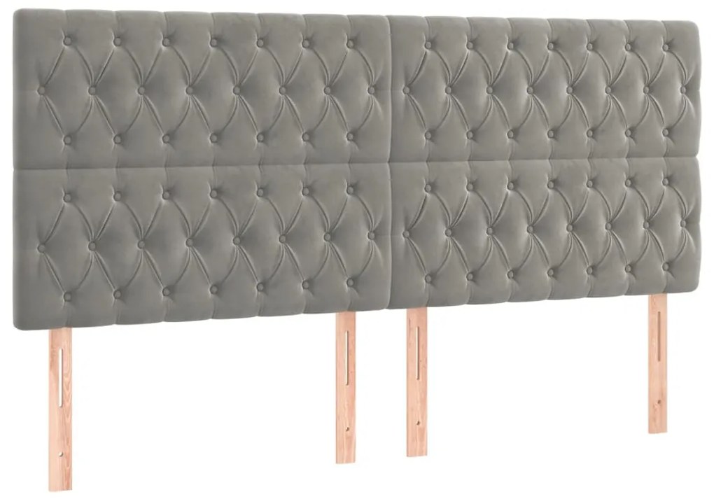 világosszürke bársony LED-es fejtámla 180x7x118/128 cm