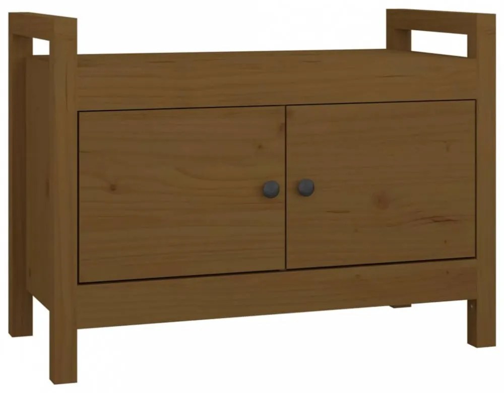 Mézbarna tömör fenyőfa előszoba pad 80 x 40 x 60 cm