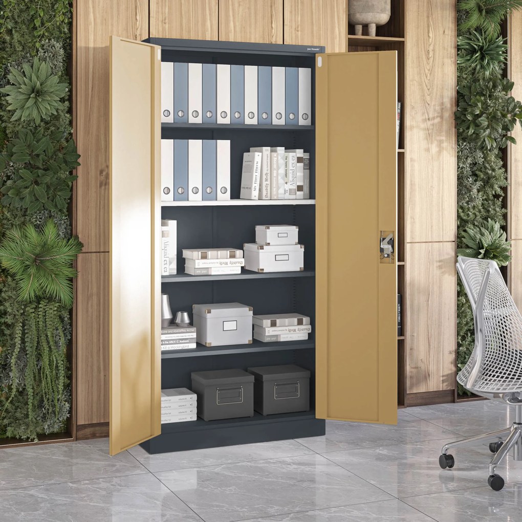 Fém iratszekrény JAN H, 900 x 1950 x 400 mm, Eco Design: antracit/ dió