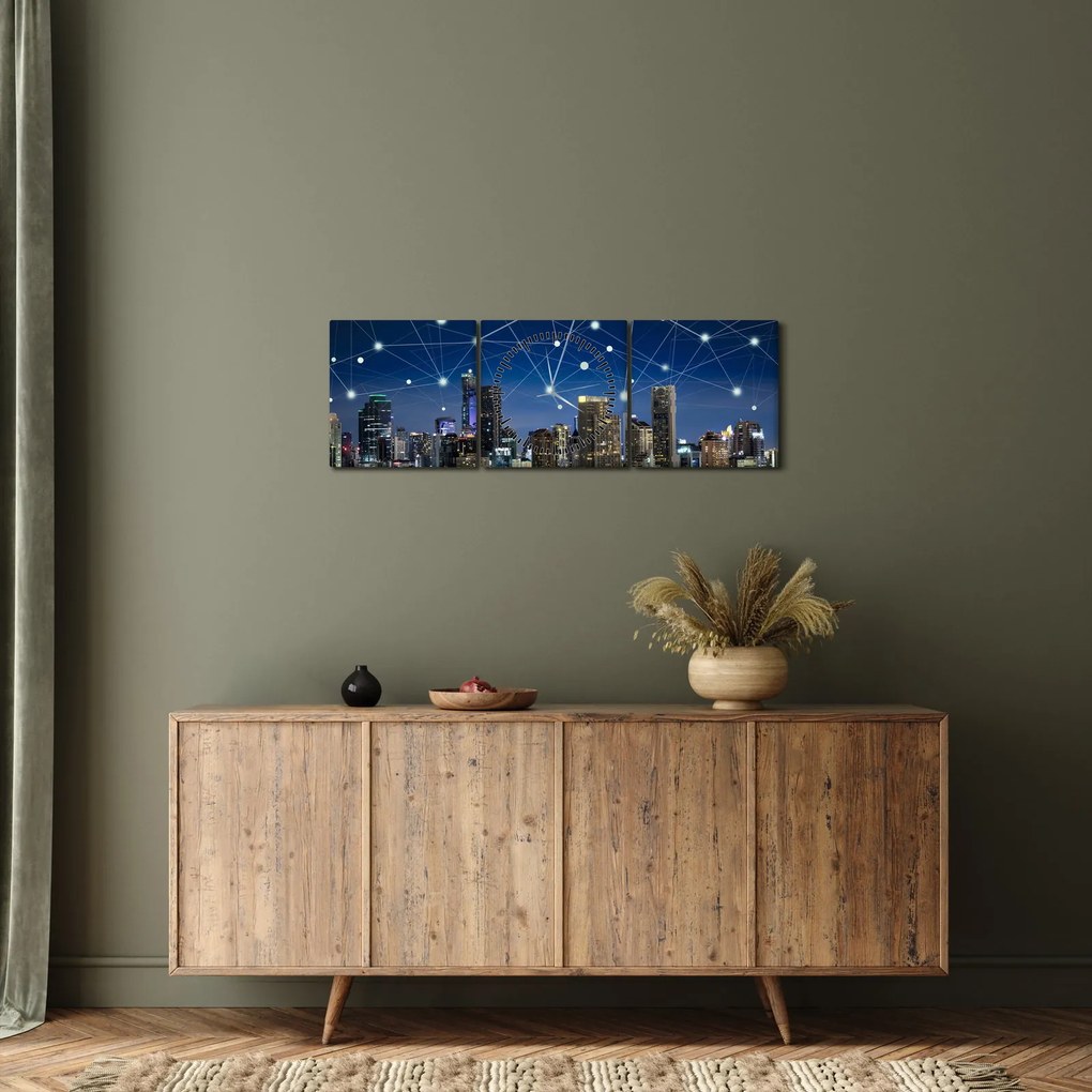 Kép - város éjjel (órával) (90x30 cm)