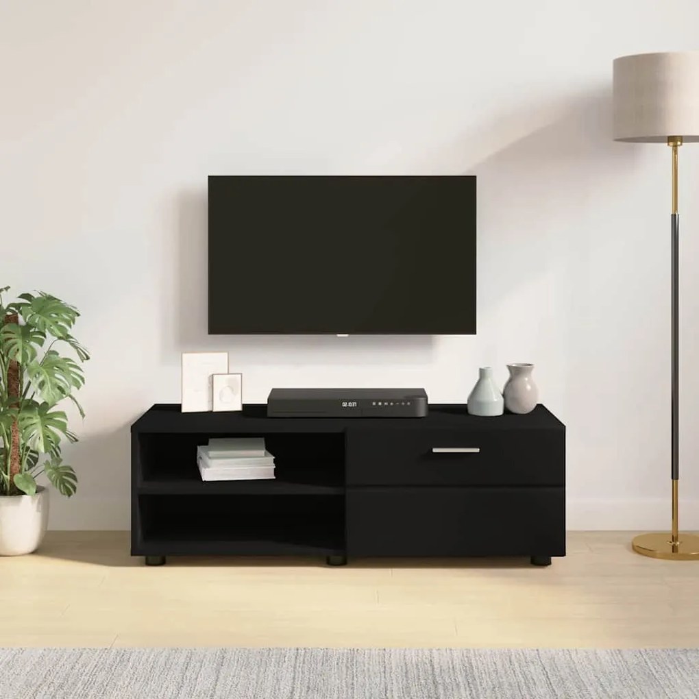 TV szekrény fiókkal polcokkal Fekete 100.5 x 39 x 30 cm Faanyag