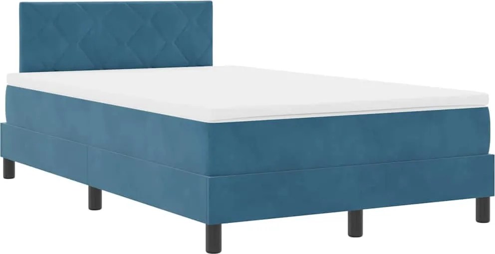 vidaXL LED Box Spring Ágy matracmal Sötét kék 120 x 190 cm Bársony