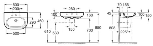 Roca A327242000 - MERIDIAN 60x46 cm falra szerelhető fehér kerámia mosdó
