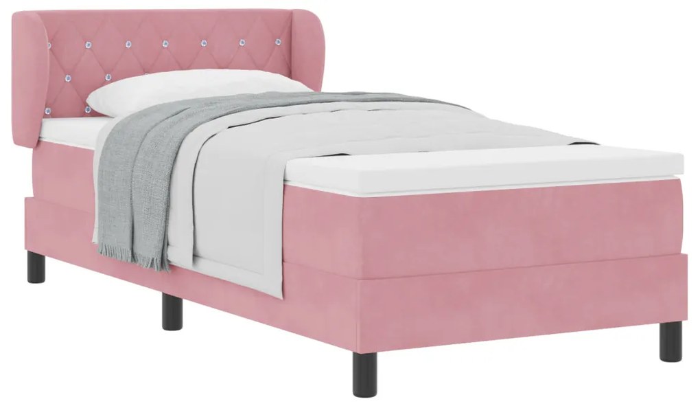Boxspring Ágy Matrac Stílusban Rózsaszín 90x190 cm Bársony