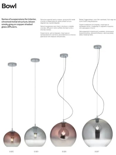 Redo 01-2076 - Csillár zsinóron BOWL 1xE27/42W/230V átm. 30 cm réz