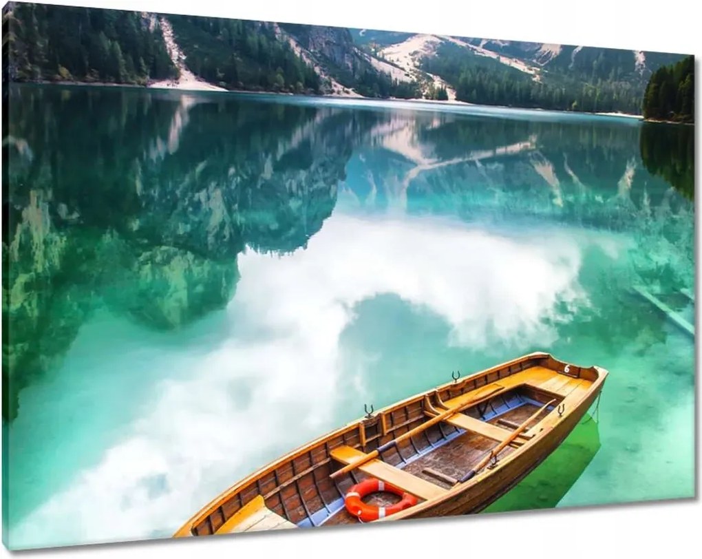 Vászonkép 100x70 Csónak a hegyi tavon