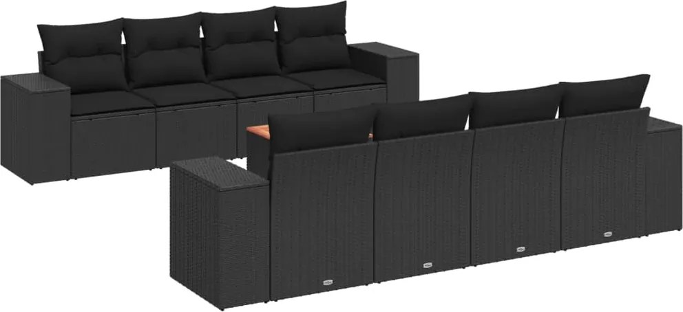 vidaXL 9 részes fekete polyrattan kerti ülőgarnitúra párnákkal