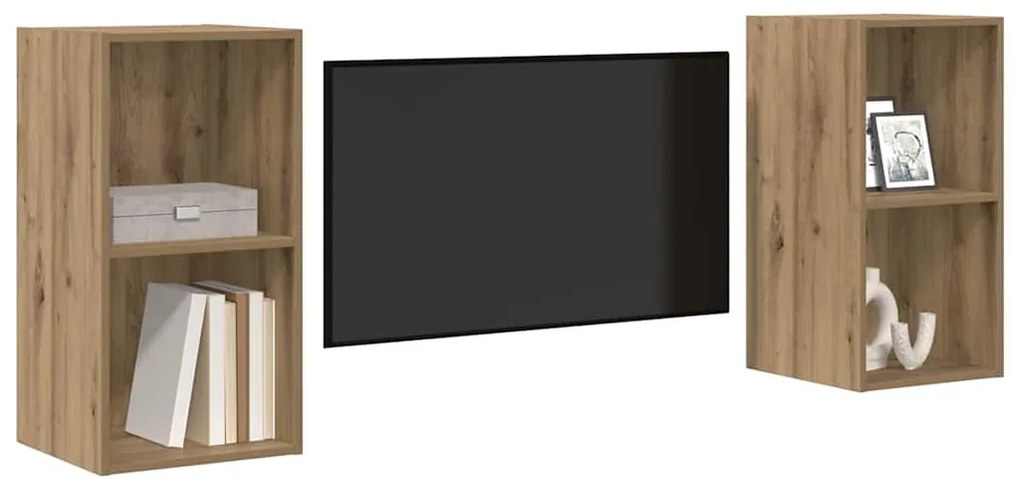 Fali TV Szekrény 2 pcs Kézműves tölgy 37 x 37 x 72 cm Faanyag