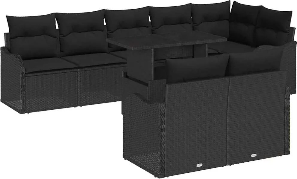 vidaXL Hálószoba szett párnával 9 pcs Fekete Poli rattan