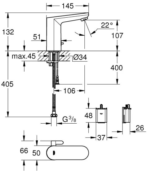 GROHE 36366002 - GET E elektronikus mosdócsaptelep, fényes króm