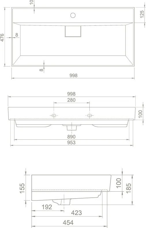TMP SHARP 100 fali fürdőszobabútor - CeraStyle SHARP - 37500 - 1 csaplyukkal - 100 x 48 cm