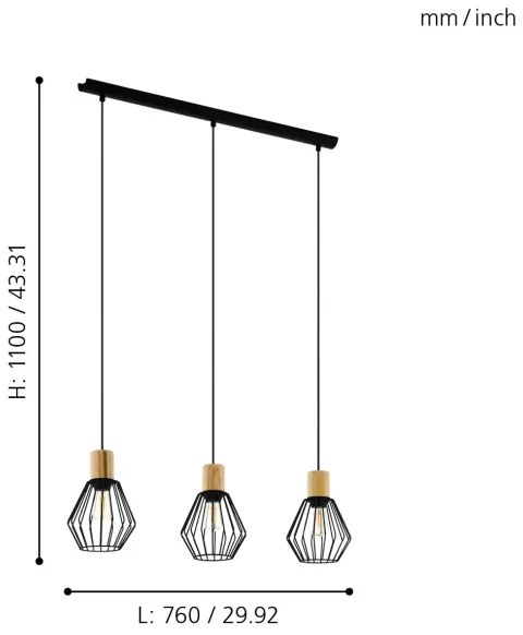 Eglo 44094 - Csillár zsinóron PALMORLA 3xE27/60W/230V