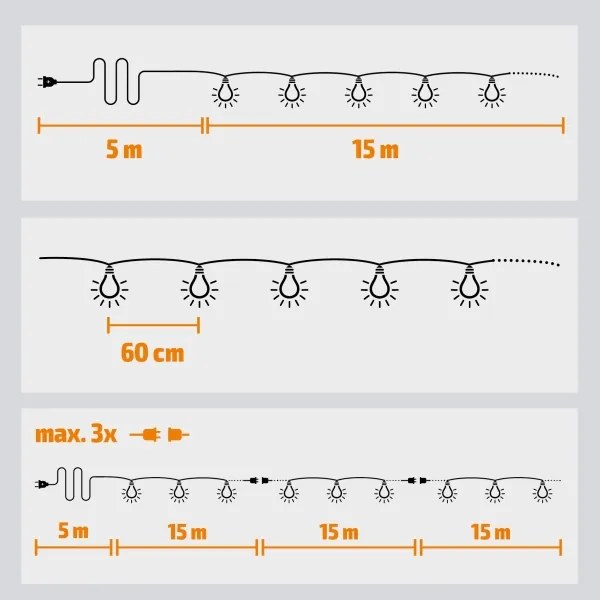 Brilagi - LED kültéri dekorációs fényfüzér GIRLANDA 25xE12 20m IP44 hideg fehér