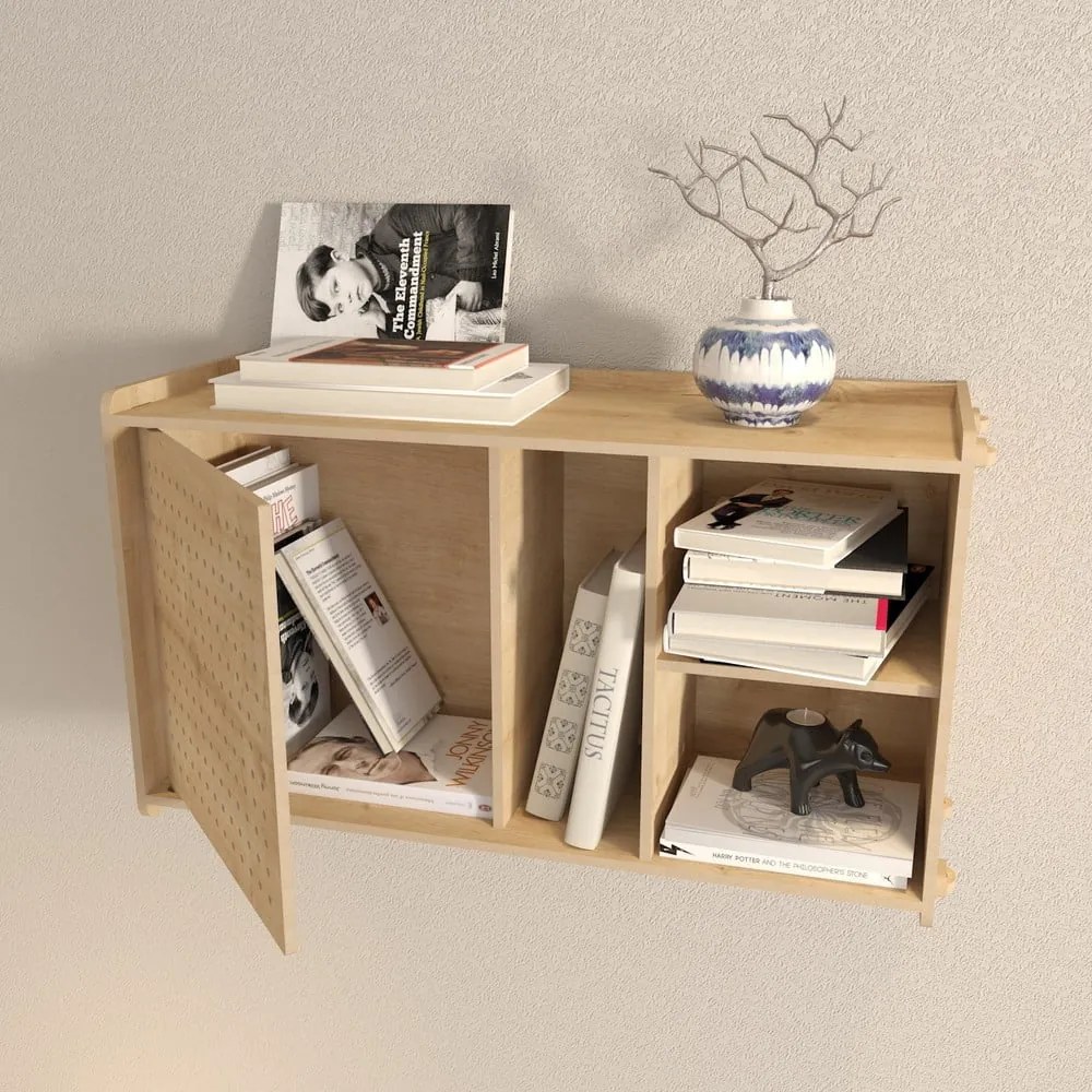 Natúr színű fali könyvespolc tölgyfa dekorral 65x30 cm Sima – Kalune Design