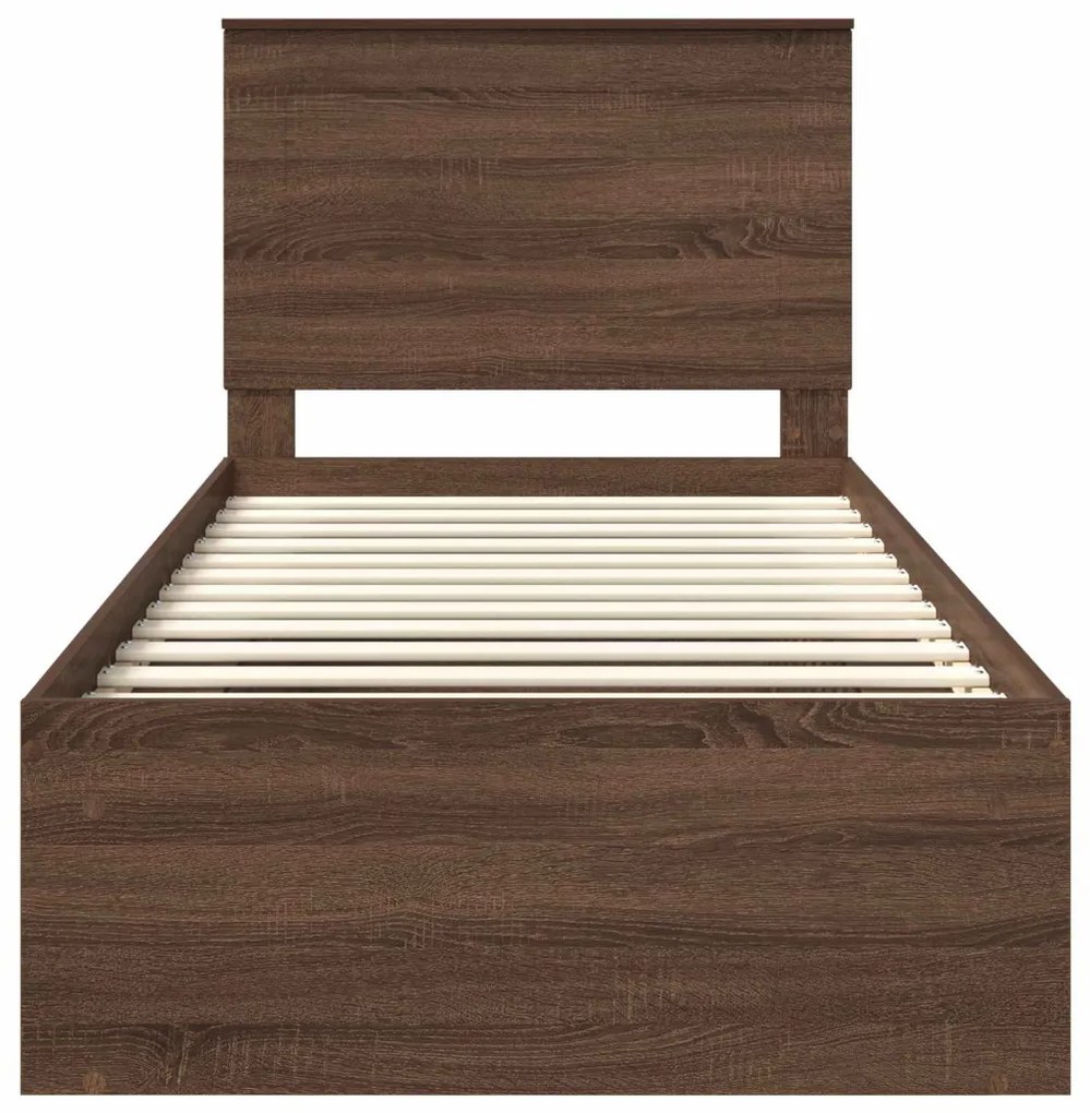 vidaXL Ágykeret fejtámlával Barna Tölgy 100 x 200 cm Tömör fenyőfa