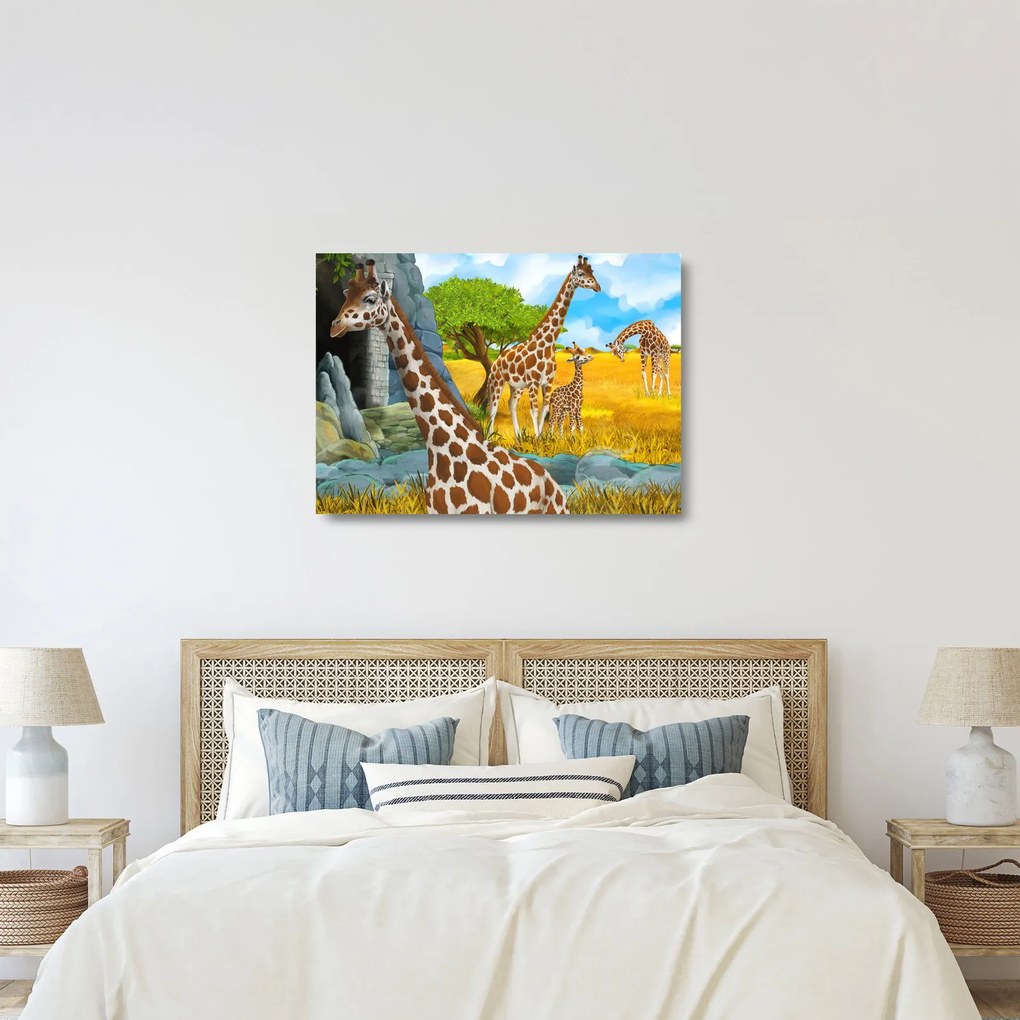 Kép - zsiráf család (üvegen) (70x50 cm)
