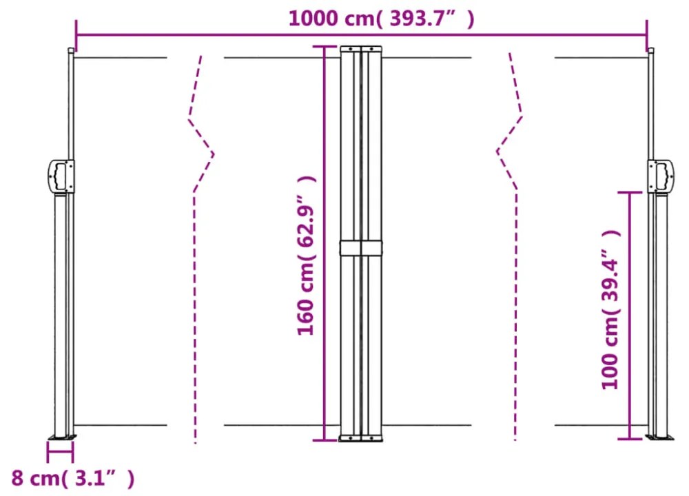 antracitszürke behúzható oldalsó napellenző 160 x 1000 cm