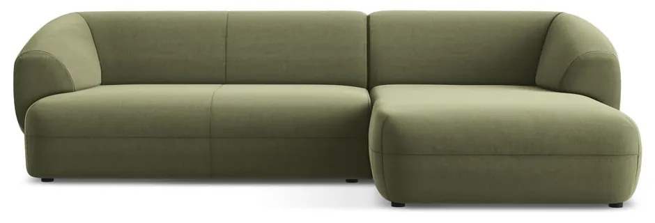 Zöld bársony sarokkanapé (jobb oldali) Moana – Makamii