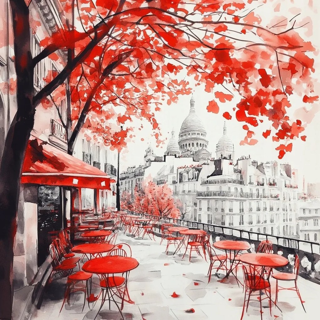 Canvas Város Párizs Sacre Coeur Kávézó Ősz 40x40