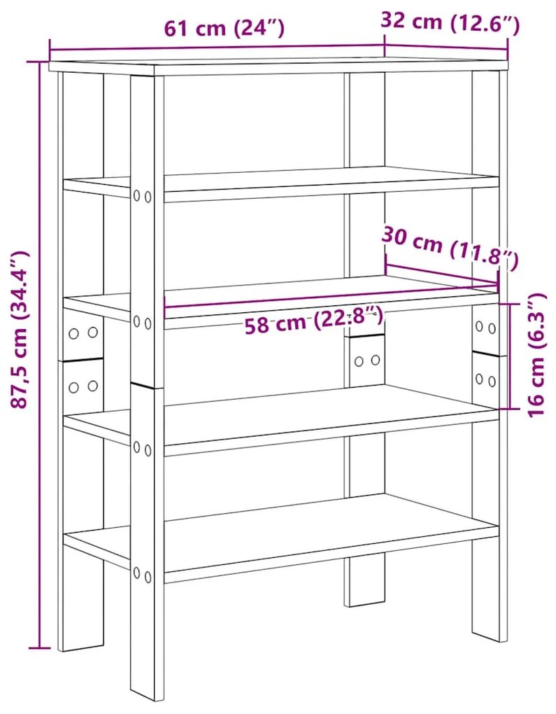 barna tölgy színű szerelt fa cipőtartó 61x32x87,5 cm