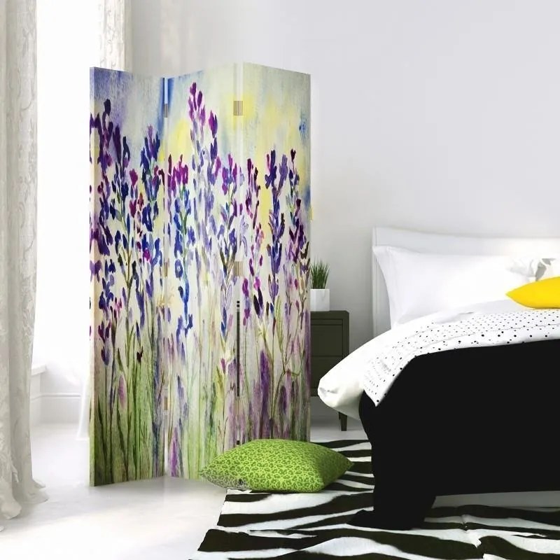 Gario Paraván Festett virágok fehér háttéren Méret: 110 x 170 cm, Kivitelezés: Klasszikus paraván