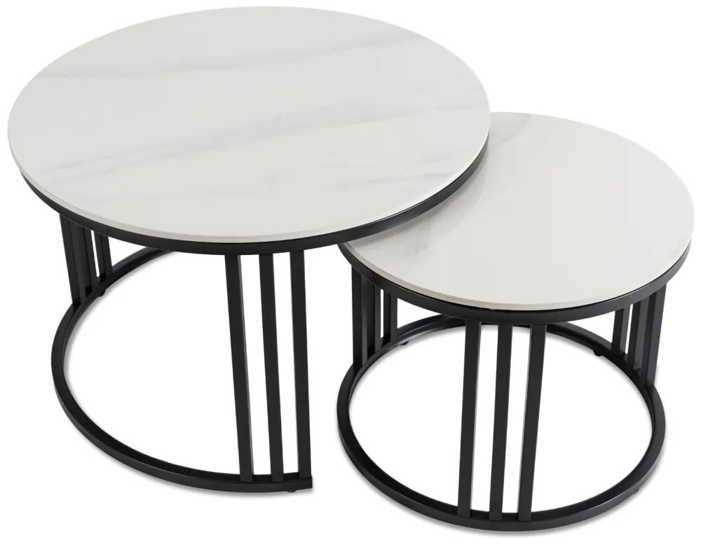 Dohányzóasztal szett Fehér márvány/Fekete Színben. JERRY