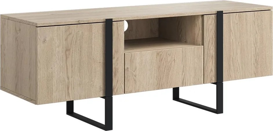 Verica 150 cm-es TV-szekrény nyitott polccal - szivacsos tölgy / fekete lábak