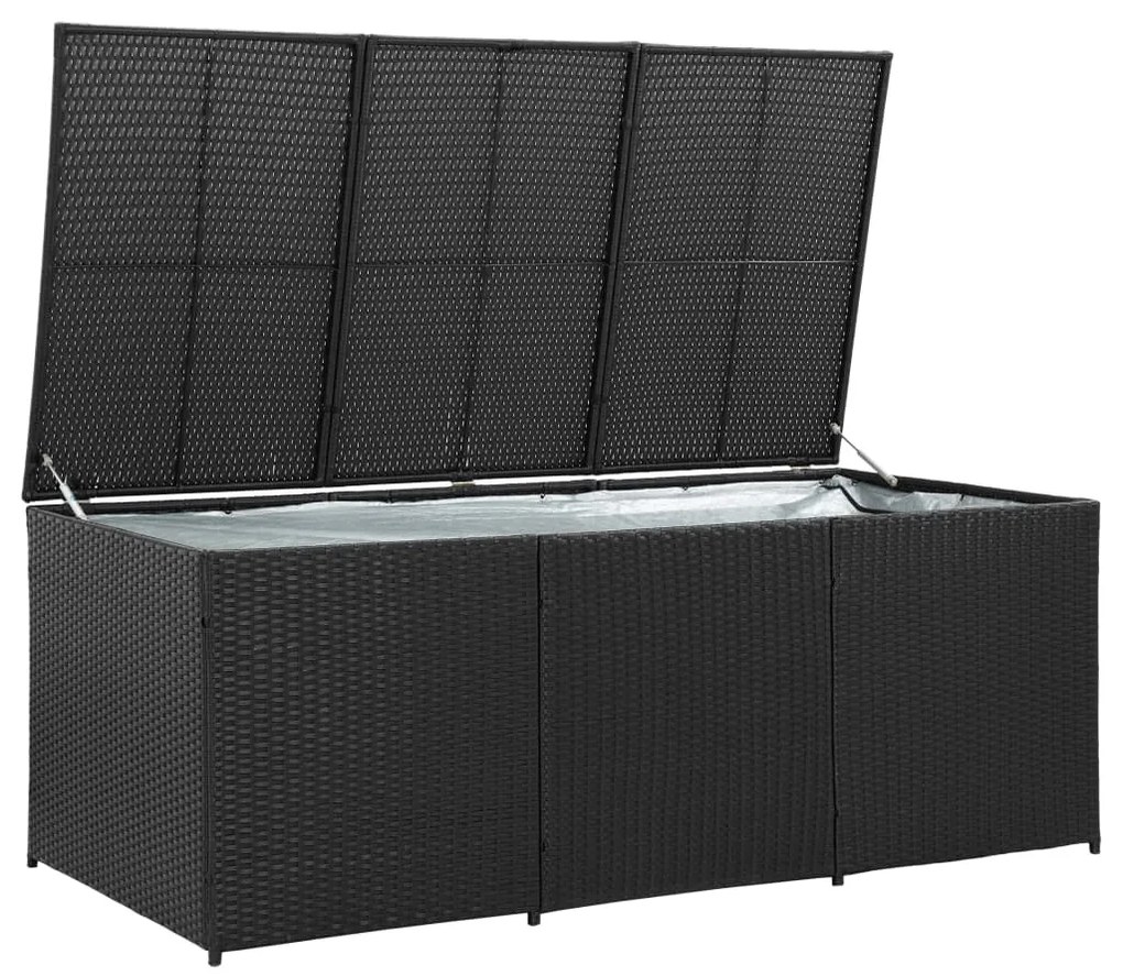 Fekete polyrattan kerti tárolóláda 180 x 90 x 70 cm
