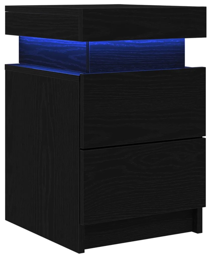 Éjjeli Asztal LED Fénnyel 2 db Fekete Fenyő 35x39x55 cm