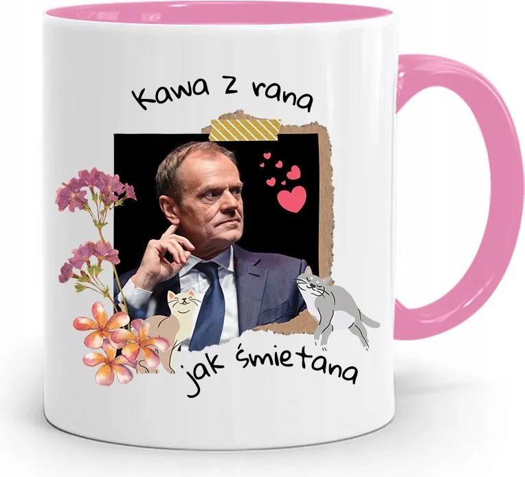 Donald Tusk Rózsaszín Bögre Platform Ajándék fényképes nyomtatással