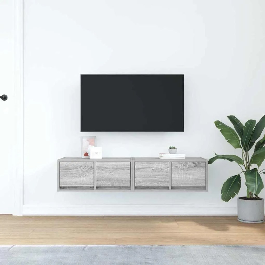 2 db szürke sonoma szerelt fa fali TV-szekrény 60x31x25,5 cm