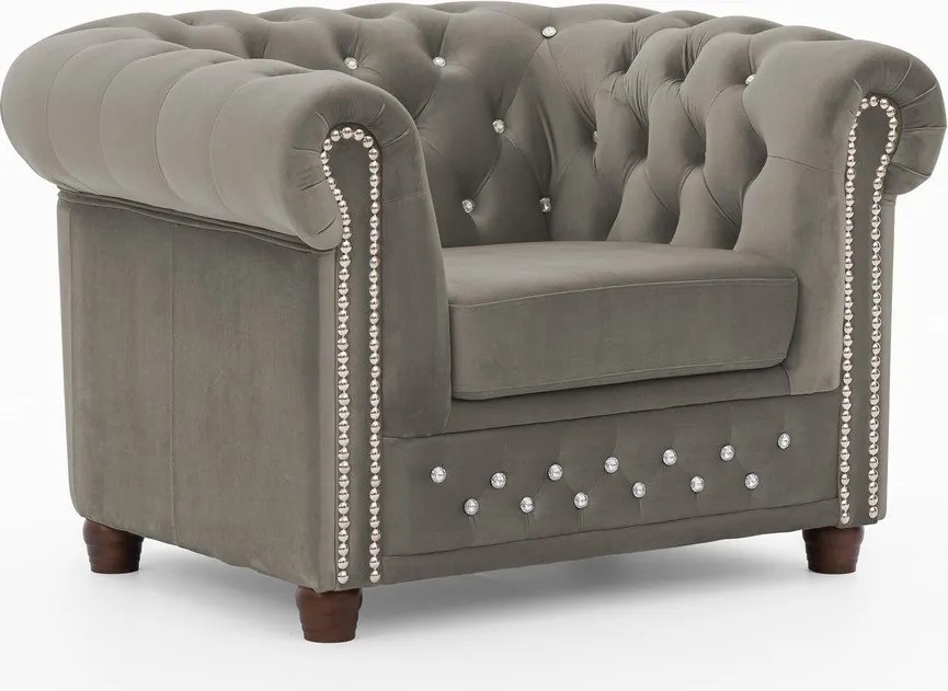 Szürke bársony chesterfield fotel York Blik – Ropez