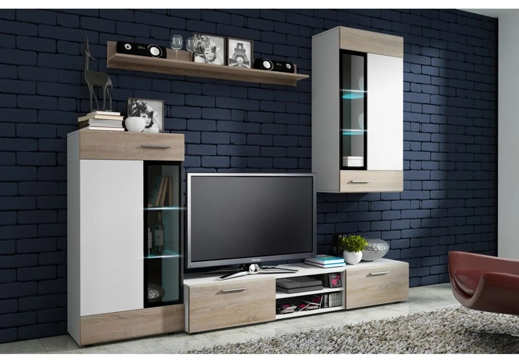 ODYS Nappali fal (fehér/sonoma tölgy) LED világítás nélkül