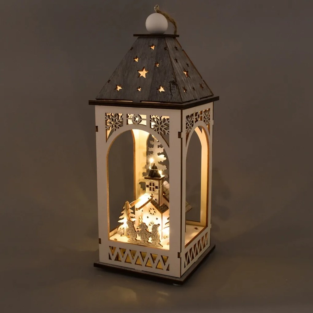 Fa lámpa karácsonyi motívummal és LED világítással, 11 x 29 cm, meleg fehér