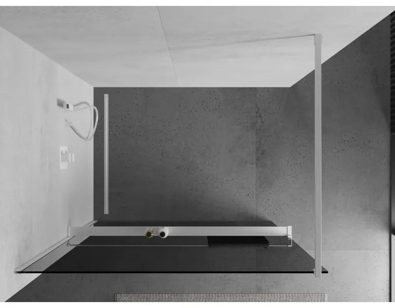 Mexen Kioto+, Walk-In zuhanyparaván polccal és akasztóval 130 x 200 cm, 8mm szürke üveg, fehér profil, 800-130-121-20-40