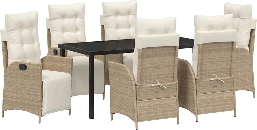vidaXL Kert étkező szett párnával 7 pcs Bézs polirattan