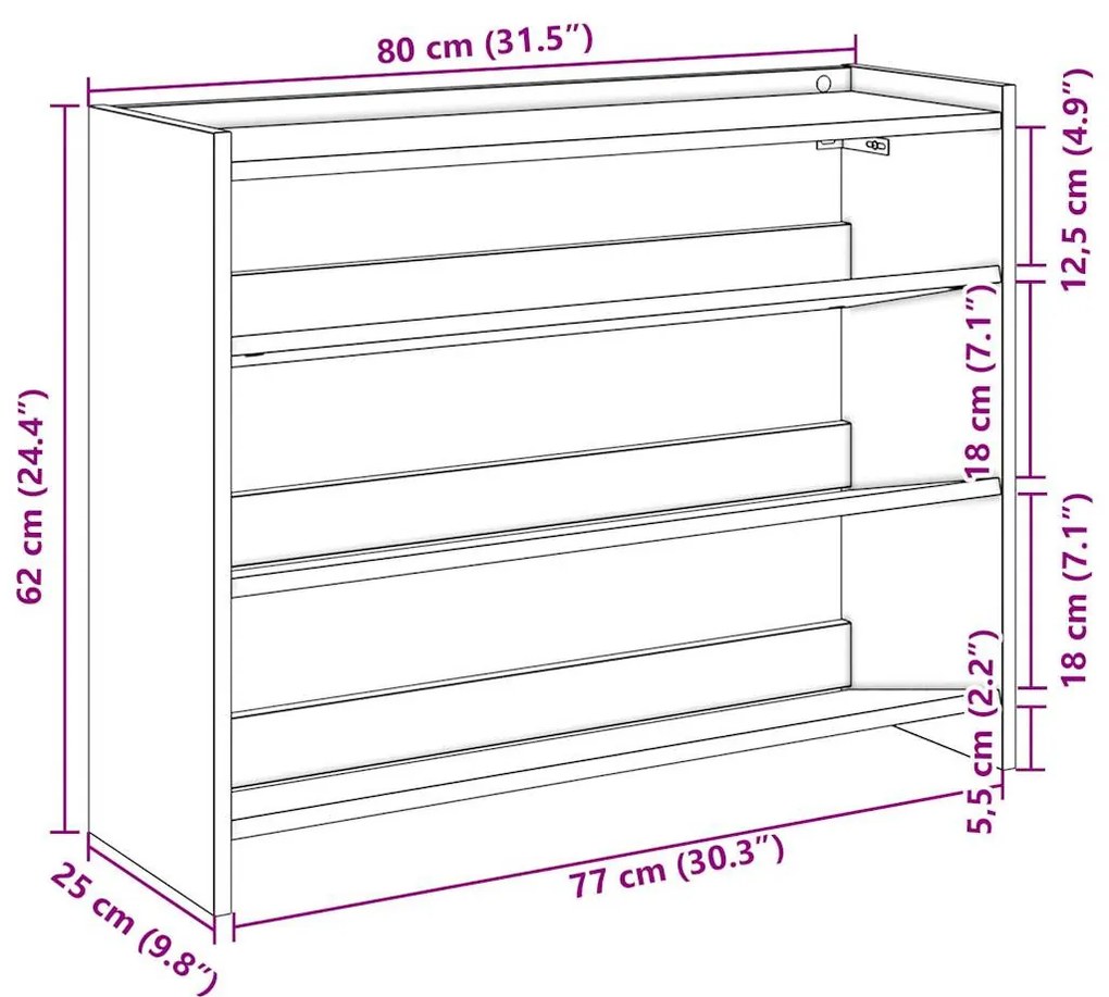 antik fa szerelt fa cipőtartó 80x25x62 cm