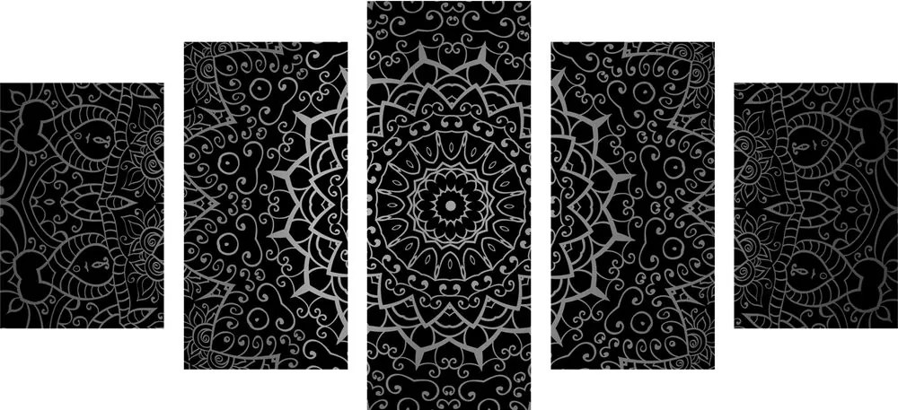 5 részes kép vintage Mandala indiai stílusban fekete fehérben