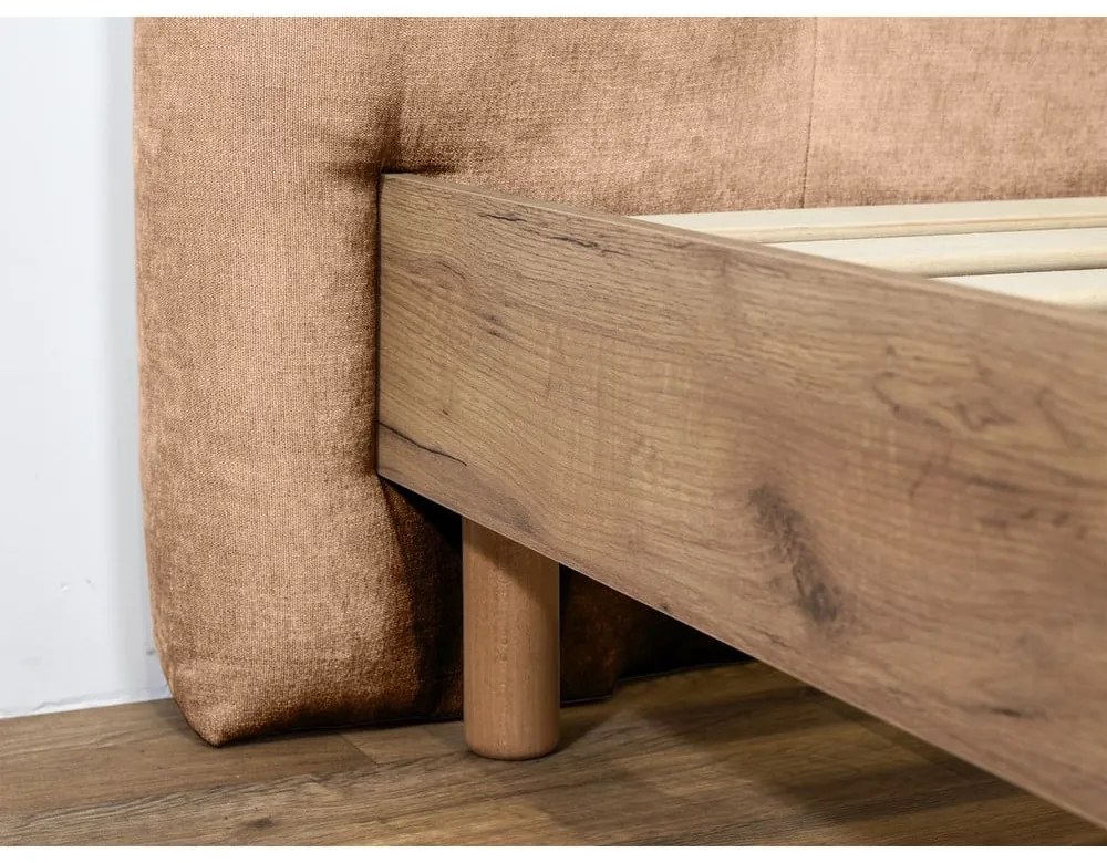 Világos rózsaszín kárpitozott franciaágy ágyráccsal 160x200 cm Kumo – Bobochic Paris