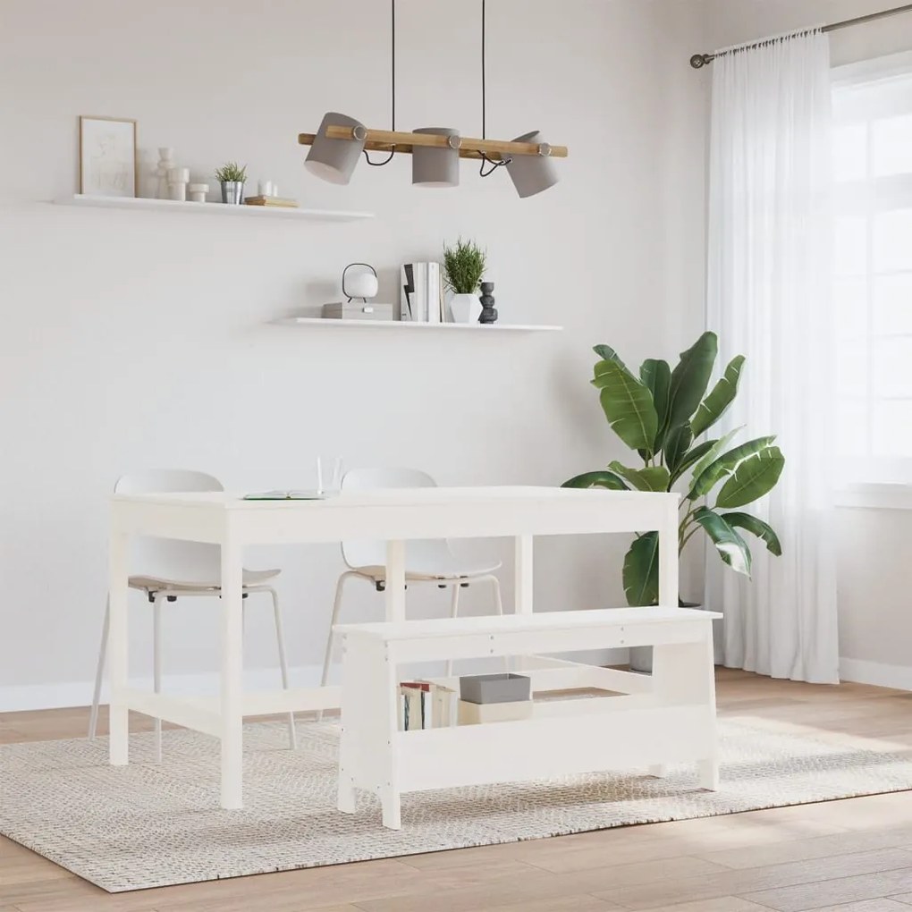 fehér tömör fenyőfa előszoba pad 100x28x45 cm