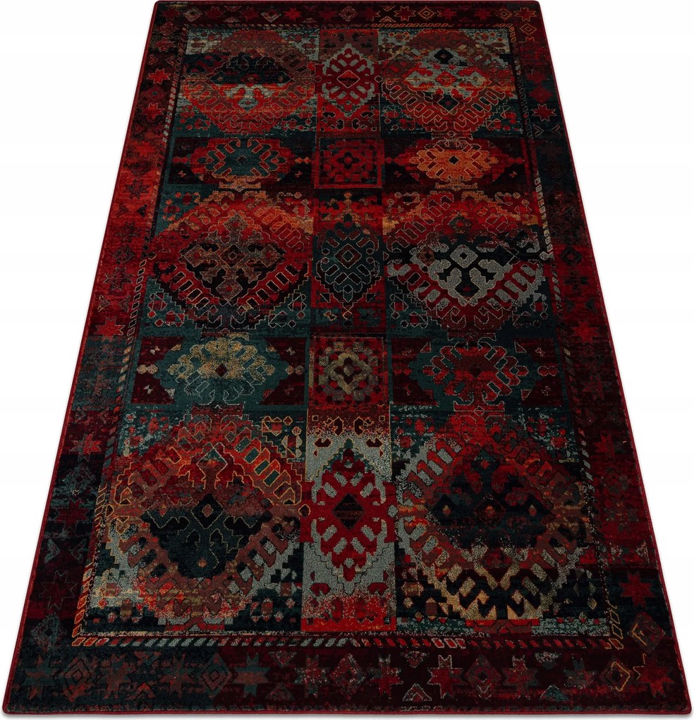 Nappali szőnyeg gyapjú Omega Avar keret rombusz keleti rubin 235x350 cm