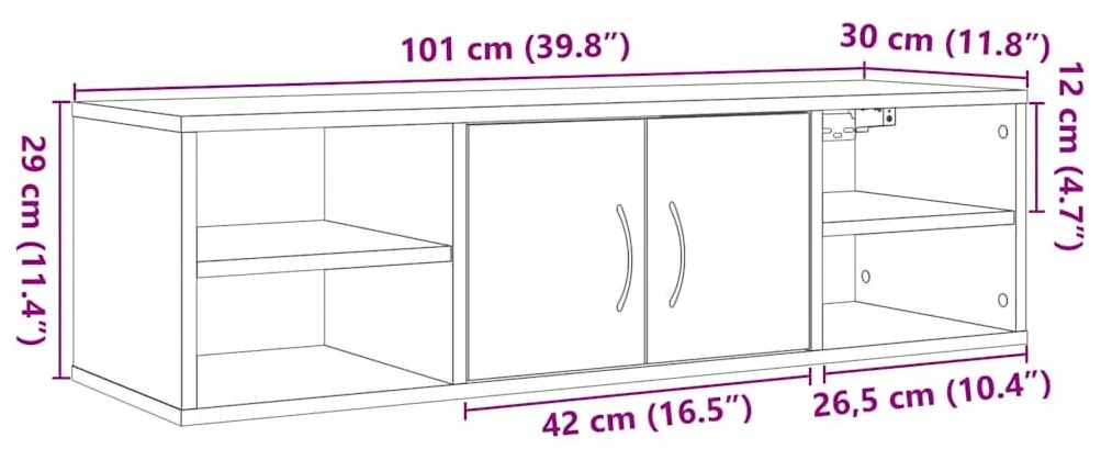 kézműves tölgy színű szerelt fa faliszekrény 101x30x29 cm