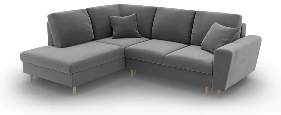 Világosszürke bársony kinyitható tárolóhelyes sarokkanapé (bal oldali-L alakú) Kyoto – Cosmopolitan Design