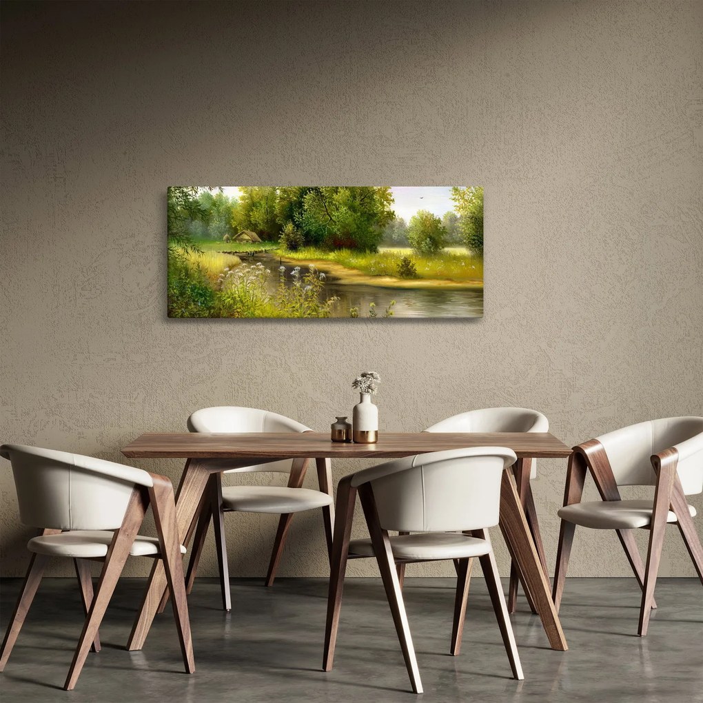 Kép - folyó az erdőnél, olajfestmény (120x50 cm)