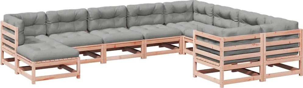 vidaXL 10 részes tömör duglászfenyő kerti társalgószett párnával