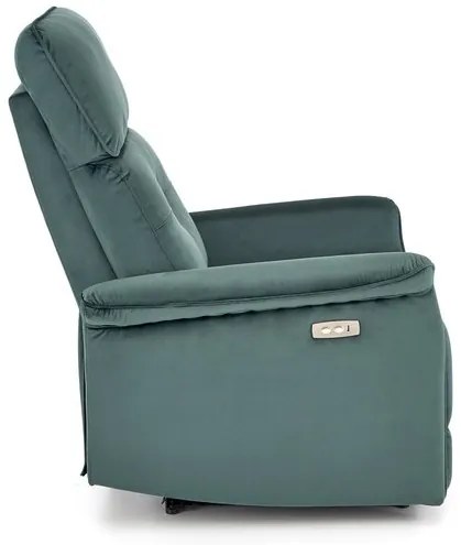 SEMIR sötétzöld karosszék elektromos dönthető funkcióval / USB csatlakozóval