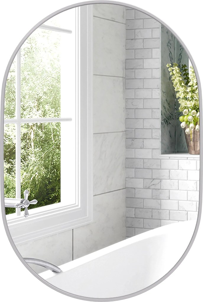 HOMCOM Ovális Fürdőszoba Tükör 60x90 cm Alumínium Kofferral Dísztükör Havonta vagy Függőlegesen | Aosom