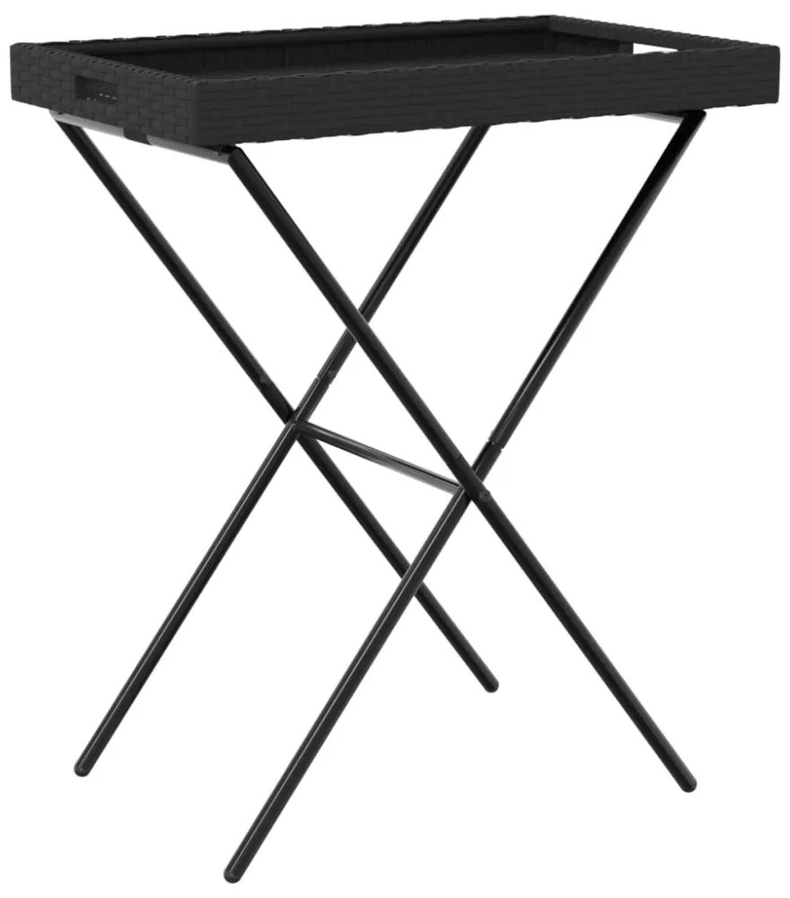 fekete összecsukható polyrattan tálcaasztal 65 x 40 x 75 cm