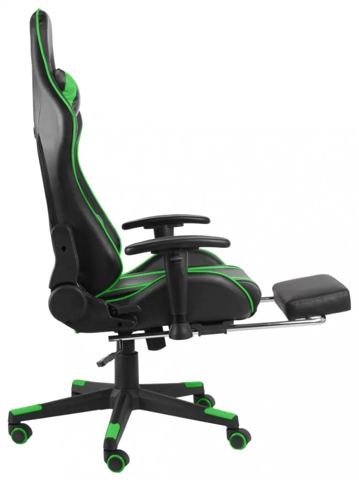 zöld PVC forgó gamer szék lábtartóval