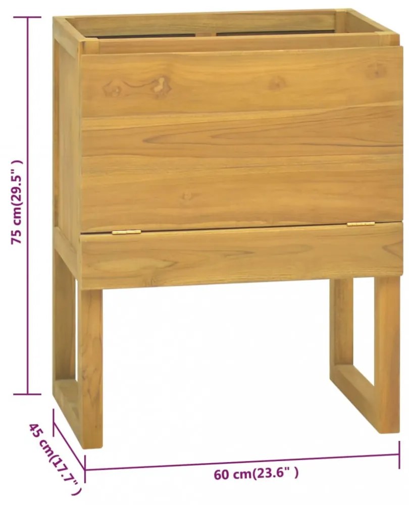 vidaXL tömör tíkfa fürdőszobaszekrény 60 x 40 x 75 cm